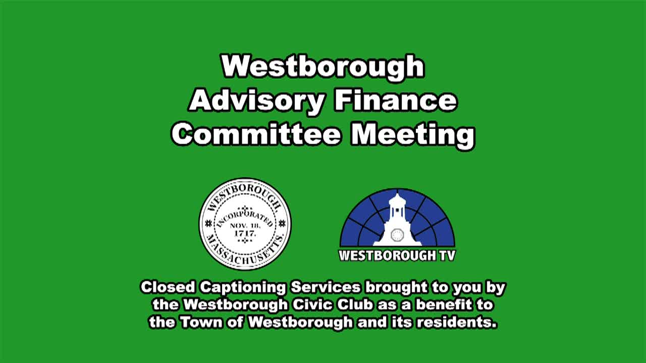 Westborough Advisory Finance Committee Meeting -  August 20, 2026